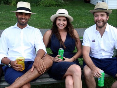 From left, Jordan Khan, Caroline McNaught and Marty McKendry at the Elmdale Lawn Bowling Club on Wednesday, July 2, 2014, for the Summer Lawn Nights fundraiser for cystic fibrosis.