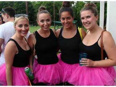 From left, Sarah Wright, Alex Colautti, Julia Zayed and Julie Woodcock were bowlerinas for the Lawn Summer Nights fundraising event that kicked off at the Elmdale Lawn Bowling Club on Wednesday, July 2, 2014.