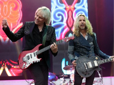 James Young, left, and Tommy Shaw of Styx on stage at Bluesfest.