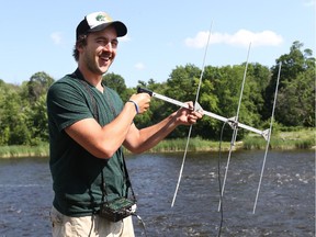 Karsten Pankhurst and his professor at Carleton University are doing a study of big fish in the Rideau River. They put radio transmitters on 20 pike and 20 muskie to record where the fish are.