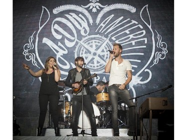 L-R  Hillary Scott, Dave Haywood and Charles Kelley of Lady Antebellum performed on the Bell Stage Sunday July 6, 2014 at Bluesfest held at LeBreton Flats.