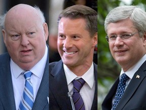 From left: Mike Duffy, Nigel Wright and Stephen Harper