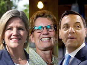 NDP leader Andrea Horwath, Liberal leader Kathleen Wynne and PC leader Tim Hudak.