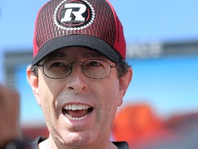 OSEG partner, Roger Greenberg, sporting a Redblacks hat and shirt, isn't worried about fans getting to the game Friday night.