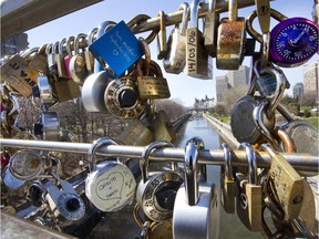 'Love locks' adorn the Corktown Bridge over the Rideau Canal.