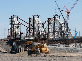 Construction at the site of the Strandherd-Armstrong bridge over the Rideau River which will link Strandherd and Earl Armstrong.