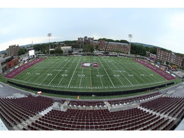 A general view of Ron Joyce Stadium before the start of the Hamilton Tiger-Cats CFL game against the Ottawa Redblacks on July 26, 2014 at Ron Joyce Stadium in Hamilton, Ontario, Canada.