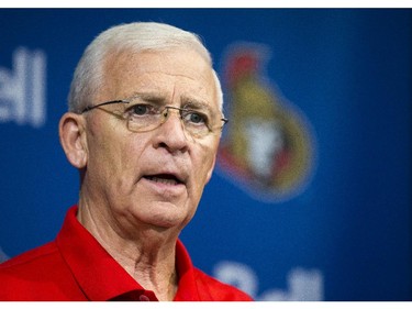 Ottawa Senators' GM Bryan Murray addresses the media on the Jason Spezza trade  at the Canadian Tire Centre Tuesday, July 1, 2014.