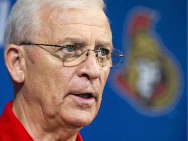 Ottawa Senators' GM Bryan Murray addresses the media on the Jason Spezza trade  at the Canadian Tire Centre Tuesday, July 1, 2014.