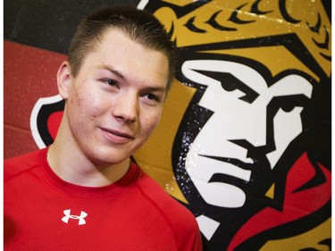 Ottawa Senators' prospect Curtis Lazar talks to the media during the 2014 Development Camp at the Canadian Tire Centre Tuesday, July 1, 2014.