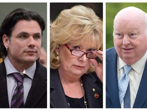 Suspended senators (left to right): Patrick Brazeau, Pamela Wallin, Mike Duffy.