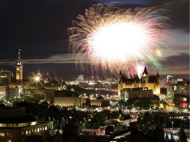 Fireworks light up the night sky and cap off Canada Day celebrations in the nation’s capital on Tuesday.