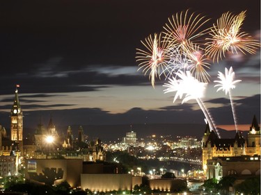 Fireworks light up the night sky and cap off Canada Day celebrations in the nation’s capital on Tuesday.