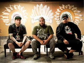 A Tribe Called Red, from left,  DJ NDN, DJ Shub and Bear Witness.