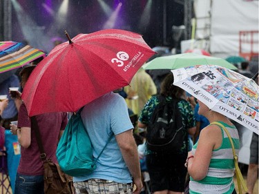 Ponchos and umbrellas were the order of the day at Bluesfest on Tuesday evening.