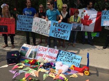 Protesters outside Russian embassy in Ottawa on Saturday, July 19, 2014.