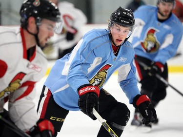 Ryan Dzingel chases the puck at the Senators development camp, which had their final 3 on 3 tournament Monday July 7, 2014 at the Bell Sensplex.