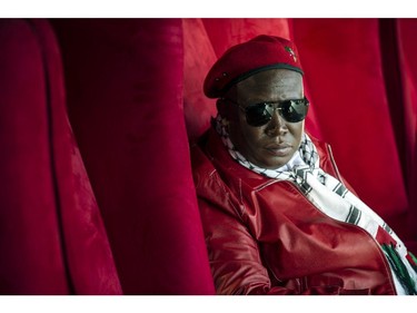 Julius Malema, "Commander in Chief" of the South African political party Economic Freedom fighters (EFF), looks on before addressing a crowd of about 3,000 EFF supporters gathered during a rally to mark the party's first anniversary in Thokoza Park in Soweto on July 26, 2014.