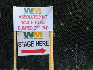 Sign near entrance to waste transfer station that is located at the Carp Road landfill.