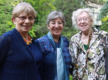 Sima Samar, chair of the Afghan Independent Human Rights Commission, attended a garden party fundraiser for CFUW University Women Helping Afghan June 18. From left, Charlotte Rigby, president, CFUW Ottawa Chapter; Samar; Flora MacDonald, former minister of external affairs