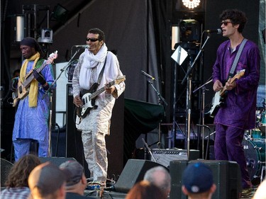 The band Bombino featuring Omara "Bombino" Moctar (C) on the Black Sheep Stage at Bluesfest.