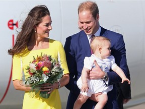 Prince William, Duke of Cambridge, Prince George of Cambridge and Catherine, Duchess of Cambridge.