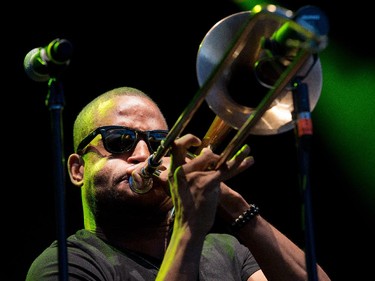 Trombone Shorty performs on the River Stage at Bluesfest.