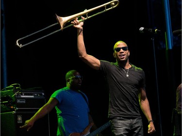 Trombone Shorty performs on the River Stage at Bluesfest.