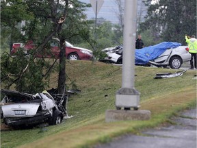 Two are dead and police are investigating after two cars collided at the intersection of March Rd. and Carling Ave. in Kanata (Ottawa), Sunday, July 27, 2014. Two others are in hospital with life-threatening injuries.