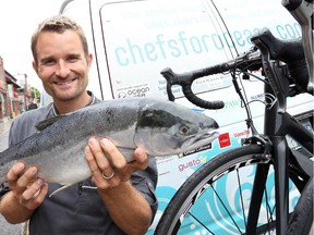 Vancouver chef Ned Bell is cycling across Canada to raise awareness about sustainable seafood. He'll make it to Ottawa by Monday (he started in St. John's on Canada Day.) On Monday night, he'll be cooking with Top Chef winning Rene Rodriguez of Ottawa's Navarra, putting on a dinner to support Chefs for Oceans.