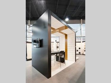 Dedicated 'designer booths' showcase a particular manufacturer and offer a spot for designers and their clients to consult, including locking drawers for storing valuables while wandering the showroom.