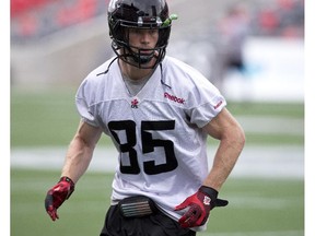 Matt Carter practises with the Ottawa Redblacks at TD Place on Aug 22.