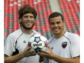 Tom Heinemann and Vini Dantas, two Ottawa Fury FC at TD Place Aug 21. Both players recently returned from a visit they made to a jail in Chile to help give hope to prisoners through a special ministry.