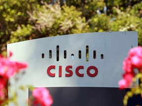 Cisco Systems sign outside its San José headquarters.