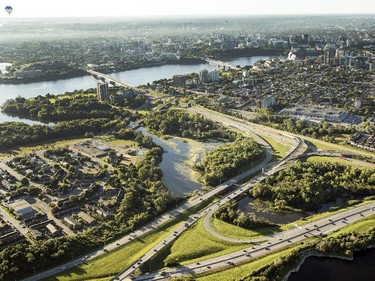 An aerial photograph taken from a hot air balloon over Gatineau Friday, August 29, 2014.