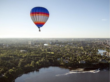 An aerial photograph taken from a hot air balloon shows downtown Ottawa Friday, August 29, 2014.