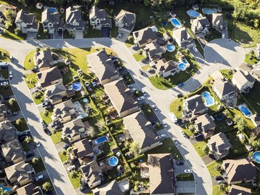 An aerial photograph taken from a hot air balloon shows homes in the upper plateau are near Pink Rd. in Gatineau Friday, August 29, 2014.