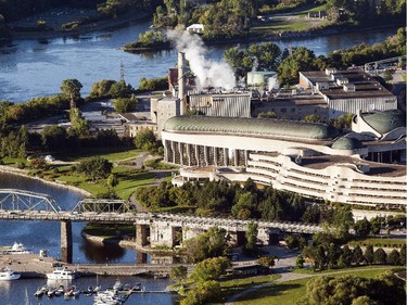 An aerial photograph taken from a hot air balloon shows The Canadian Museum of History in Gatineau Friday, August 29, 2014.