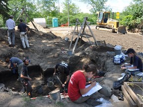 credit to John Savage caption:   Photos taken July 10 show archaeologists working on a dig near the Gatineau River waterfront, close to Parc La Baie in Gatineau, where they found multiple artefacts. The dig was filled in as part of city construction.