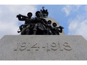 The dates of the First World War are displayed on the National War Memorial in Ottawa.