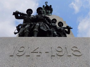 The dates of the First World War are displayed on the National War Memorial in Ottawa.