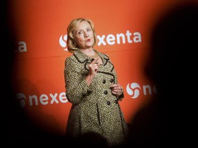 Former Secretary of State Hillary Rodham Clinton speaks at the Nexenta OpenSDx Summit, Thursday, Aug. 28, 2014, in San Francisco. Clinton discussed gun control, international relations and race inequality on Thursday.