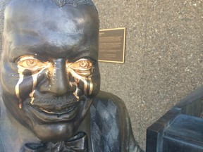 The statue of famed Canadian pianist Oscar Peterson was defaced with gold paint. The painted tears were removed from the sculpture by Tuesday evening.