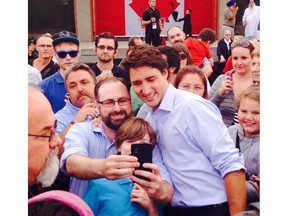 Justin Trudeau works an Edmonton crowd in August.