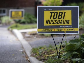 Lawn sign for Rideau-Rockcliffe candidate Tobi Nussbaum on Middleton Drive on Thursday, Aug. 28, 2014, the first day that the signs are allowed on private property.