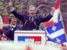 Then-prime minister Jean Chretien speaks at the Montreal Place du Canada unity rally three days before the Oct. 30 1995 referendum.
