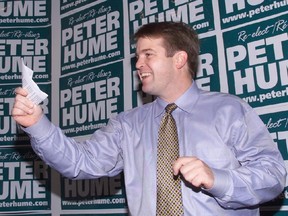 Peter Hume celebrates his win in the Alta Vista  riding of the new greater Ottawa municipal elections in November 2000.