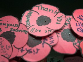 Handmade poppies on display as the general public and veterans attend Remembrance Day ceremonies and activities at the Canadian War Museum in Ottawa, ON, November 11, 2013.