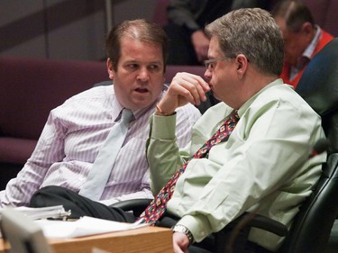 Councillor Peter Hume, left, and City Manager Kent Kirkpatrick at the Public Delegation portion of a Special City Council meeting on the Lansdowne Partnership Plan (aka Lansdowne Live) at City Hall on November 12, 2009.