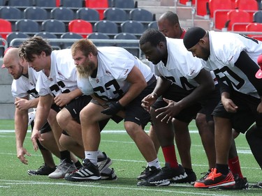 Ottawa Redblacks run through a light practice Thursday at TD Place stadium before Friday night's home game against the Edmonton Eskimos.